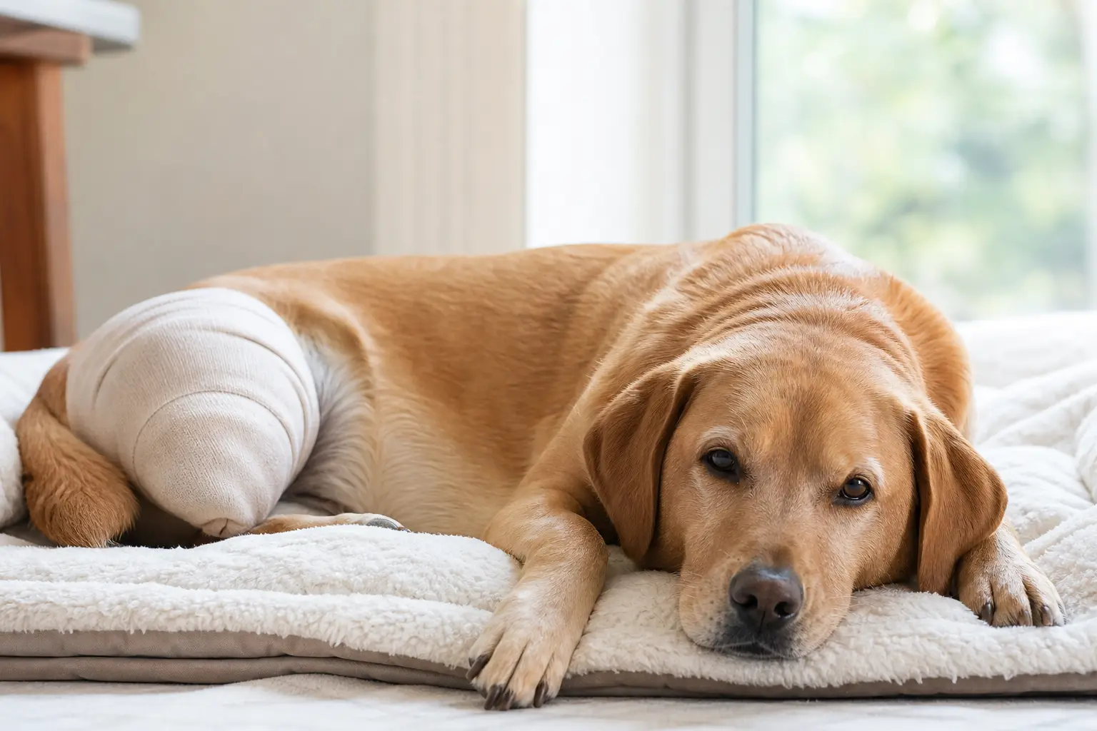 Cachorro descansando confortavelmente durante a recuperação
