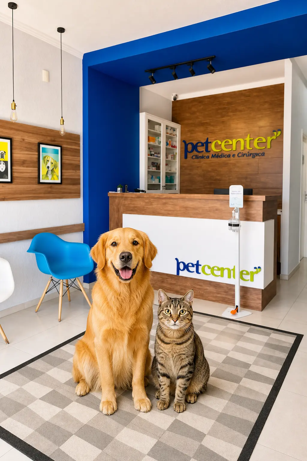 Cachorro e gato na recepção da Petcenter Clínica Veterinária em Bauru